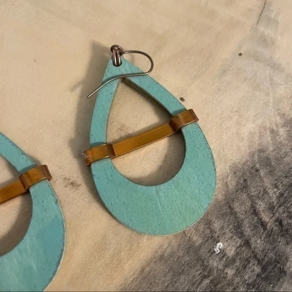 2/$29 Handmade Wood Teardrop Hoop & Molded Copper 2.5” Statement Earrings - Picture 3 of 4